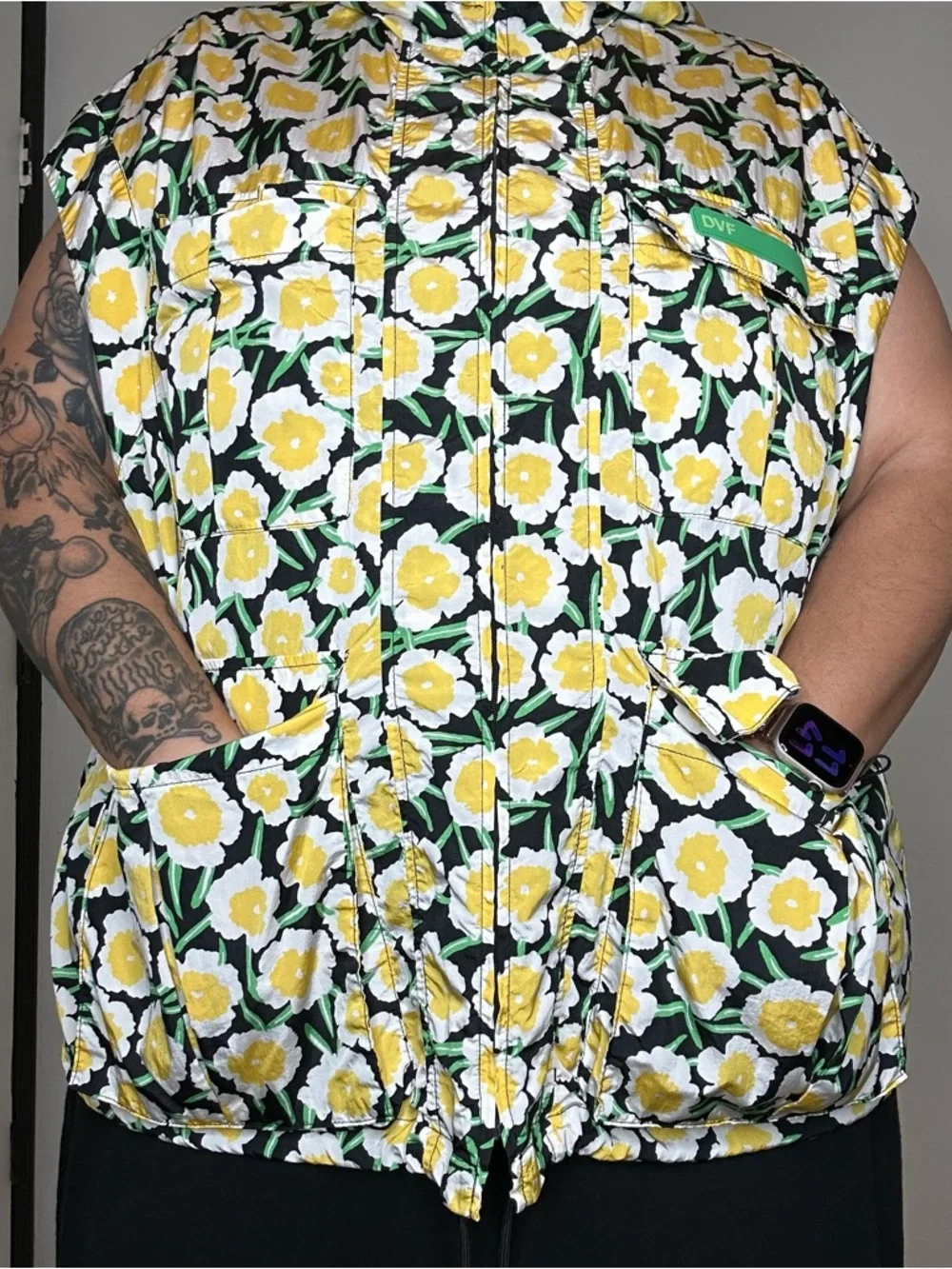 DVF Floral Sleeveless Hooded Vest Size XXL